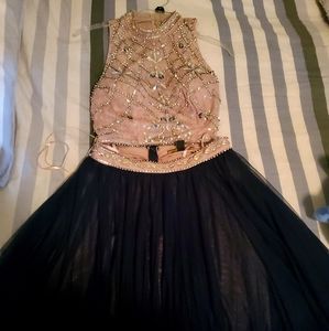 2 piece royal blue and nude formal dress